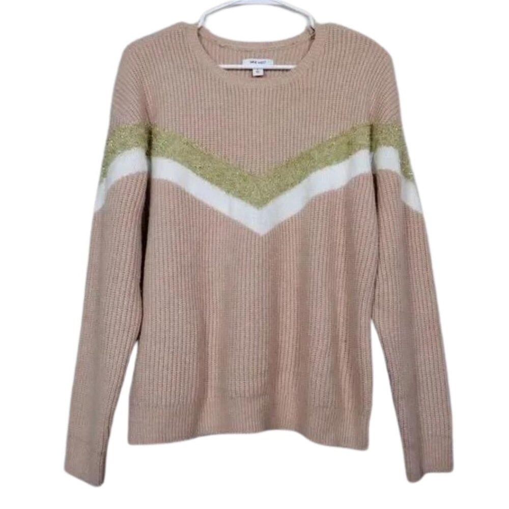 Metallic Pink Sweater Knit Colorblock Women’s Size L Boho Long Sleeve Rare Find